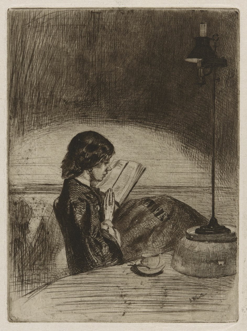 Läsning av Lamplight av James Abbott McNeill Whistler