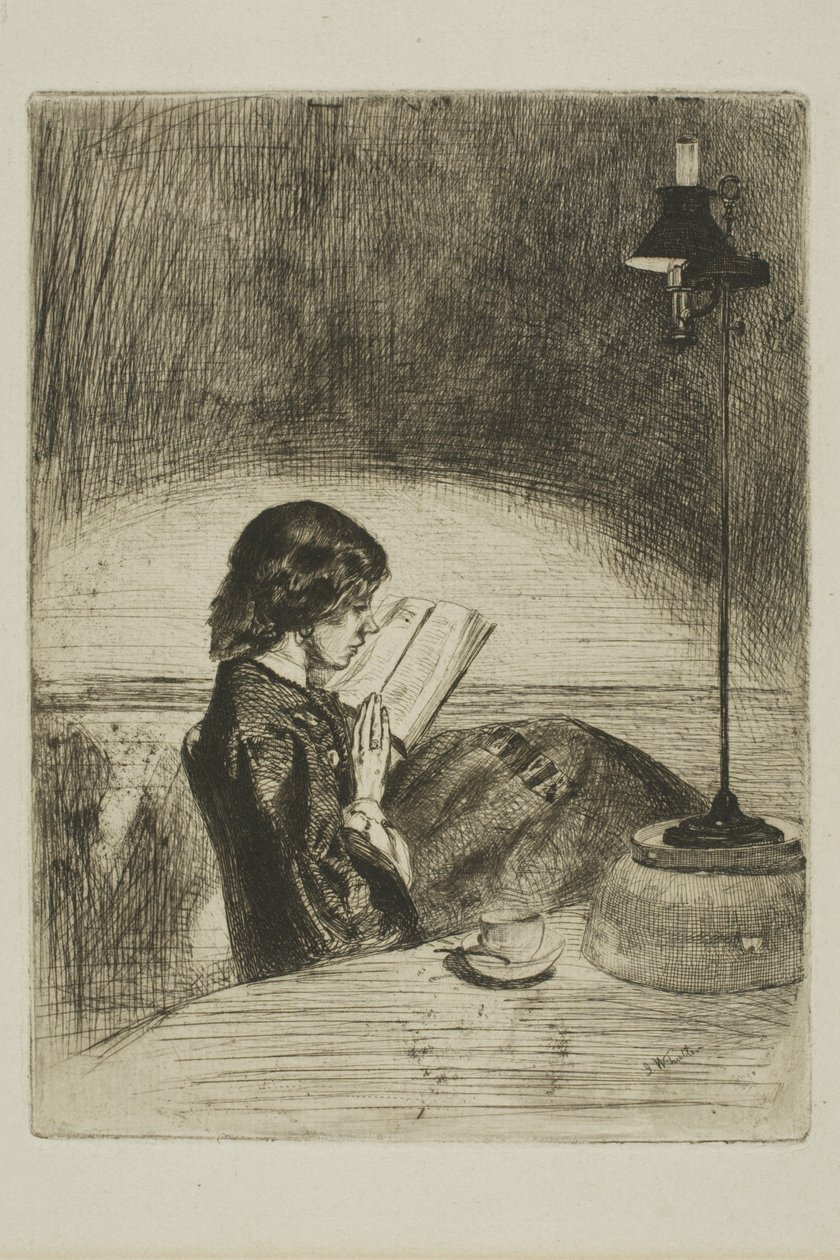 Läsning av Lamplight av James Abbott McNeill Whistler