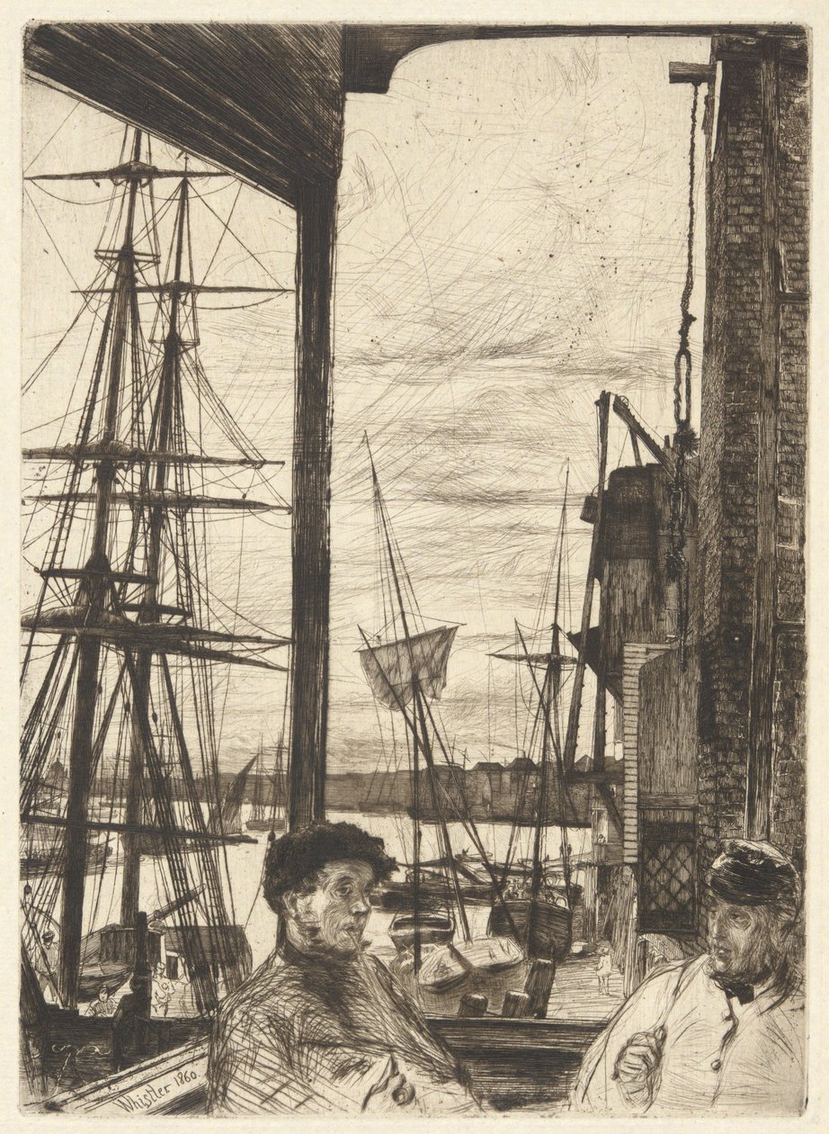 Rotherhithe (Wapping), ur serien ”Thames Set” (En serie med sexton etsningar av motiv från Themsen och andra ämnen) av James McNeill Whistler