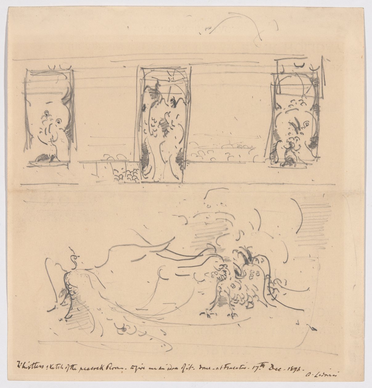 Skiss av påfågelrummet av James McNeill Whistler