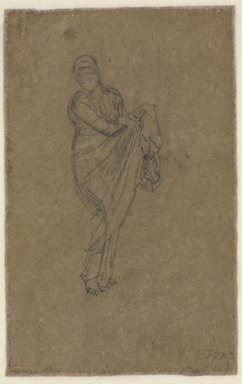 Stående kvinna som håller upp sin klänning (baksidan) av James McNeill Whistler