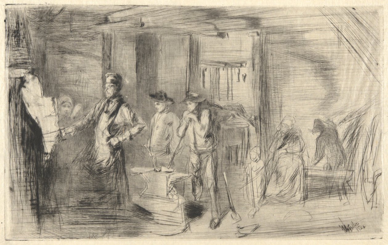 The Forge, from the Thames Set (En serie sexton etsningar av scener på Themsen och andra ämnen) av James Abbott McNeill Whistler