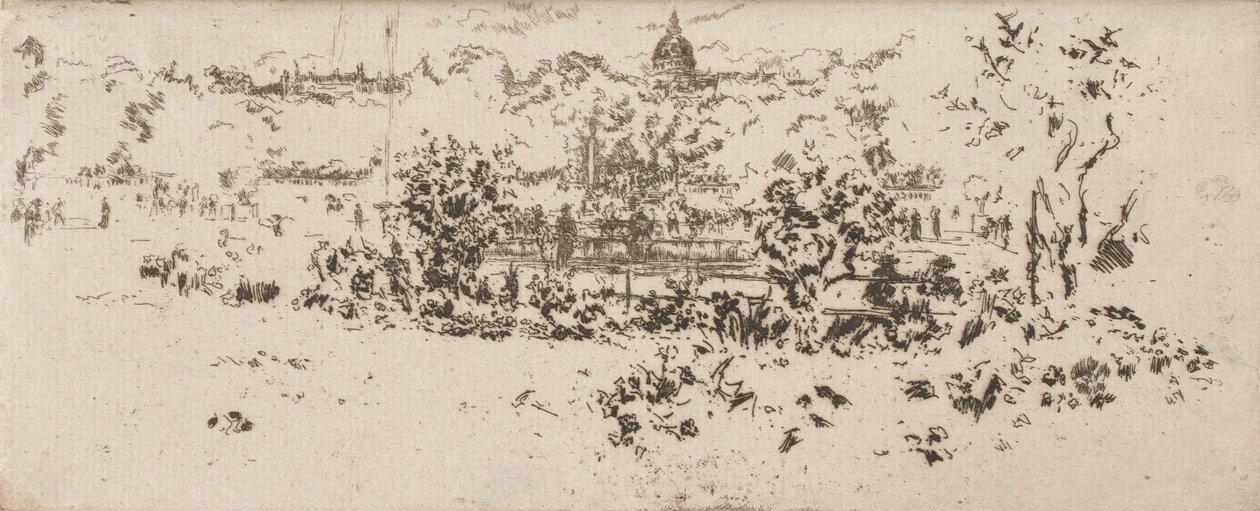 Pantheon från terrassen, Luxembourgträdgården av James Abbott McNeill Whistler