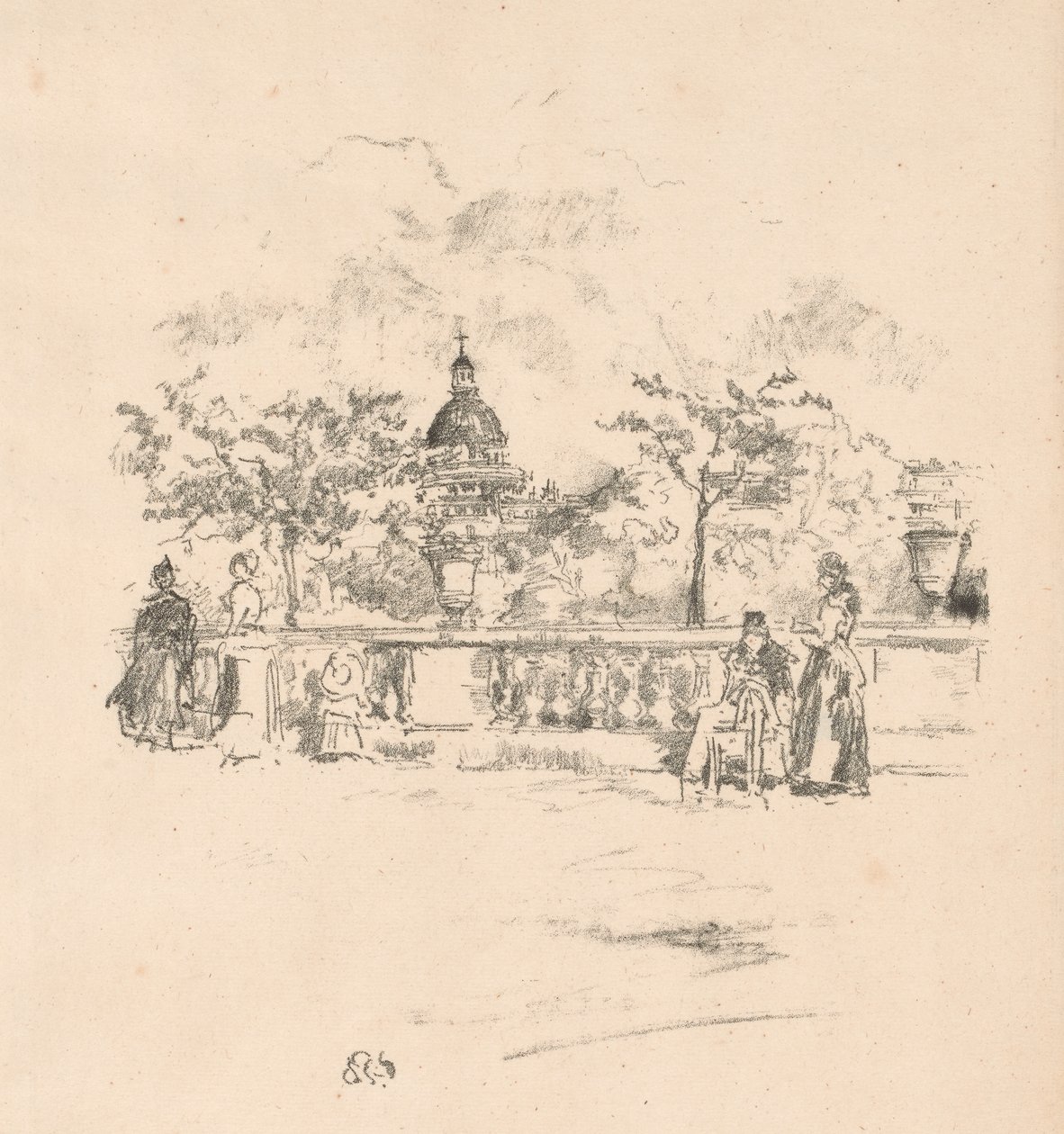 Pantheon, från terrassen i Luxembourgträdgården av James Abbott McNeill Whistler