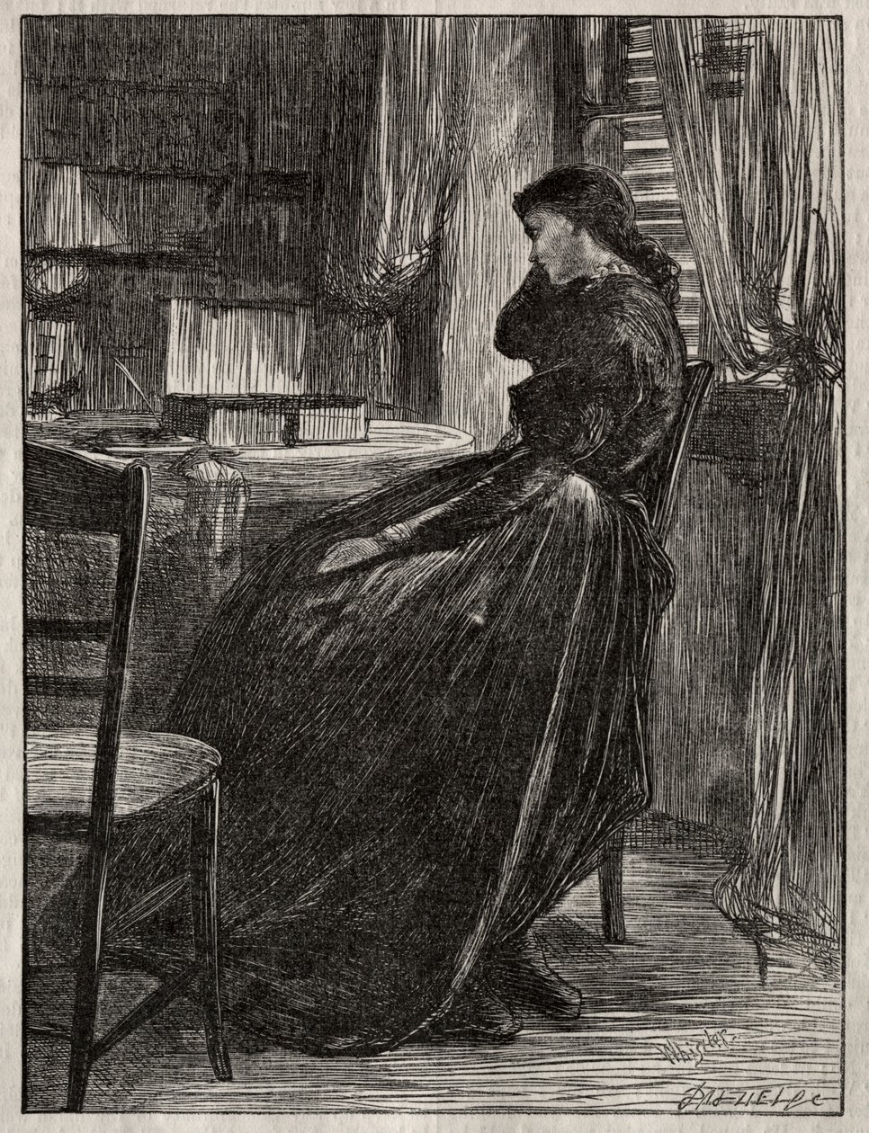 Rättegångspredikan: Joanna Douglas vid sitt skrivbord av James Abbott McNeill Whistler