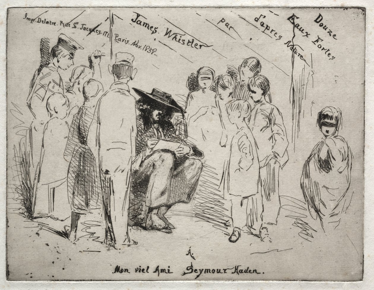 Tolv etsningar efter naturen: titelsida - Delauney skisserar av James McNeill Whistler