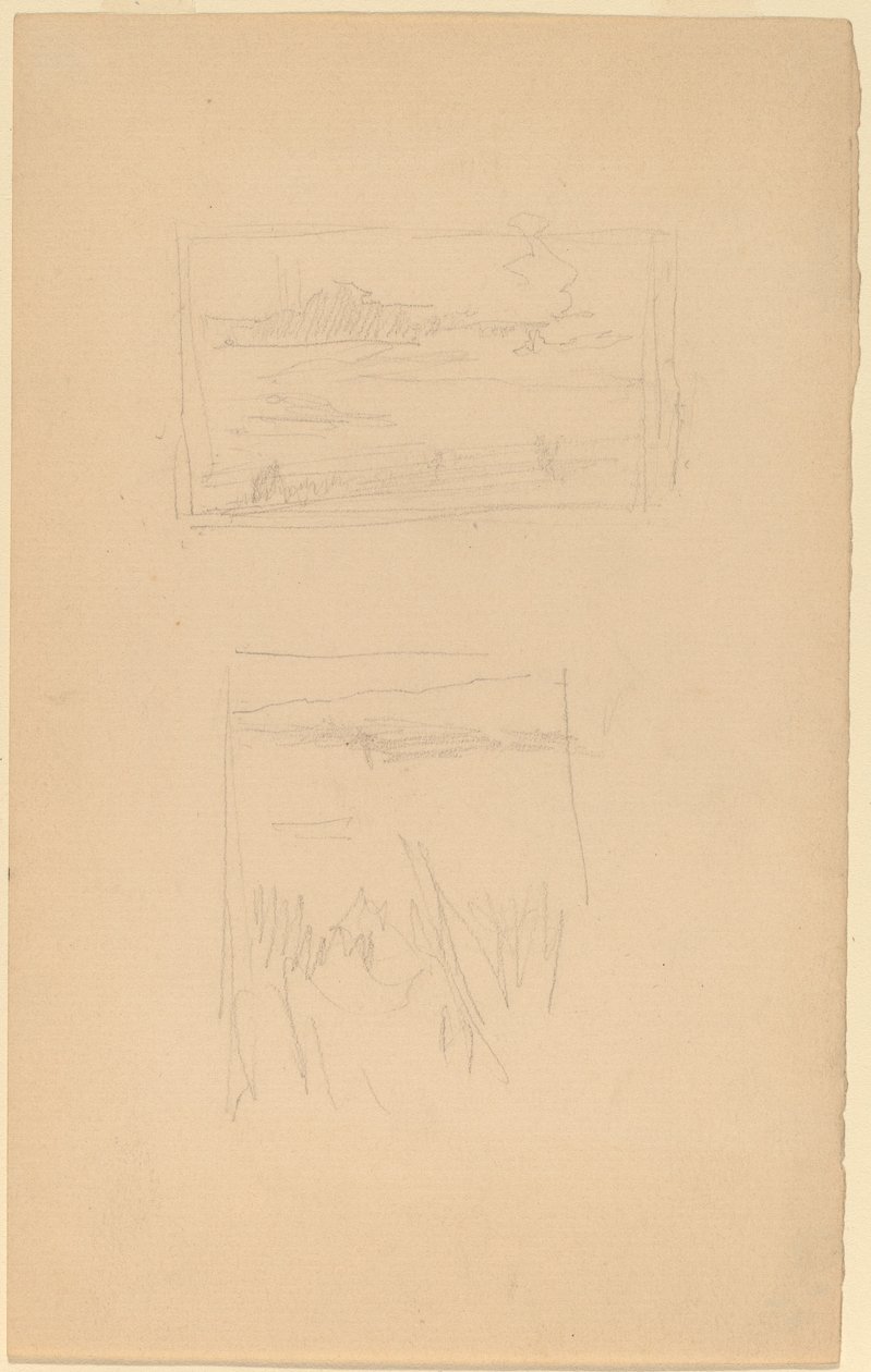 Två skisser av landskapsbilder hängde på Society of British Artists av James Abbott McNeill Whistler