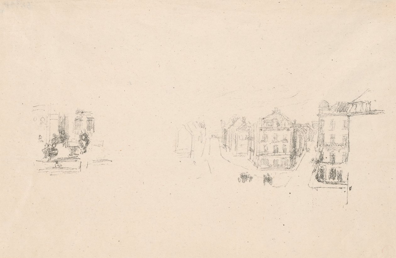 Två provskisser: A. Grand Rue, Dieppe; B. En interiör av James Abbott McNeill Whistler