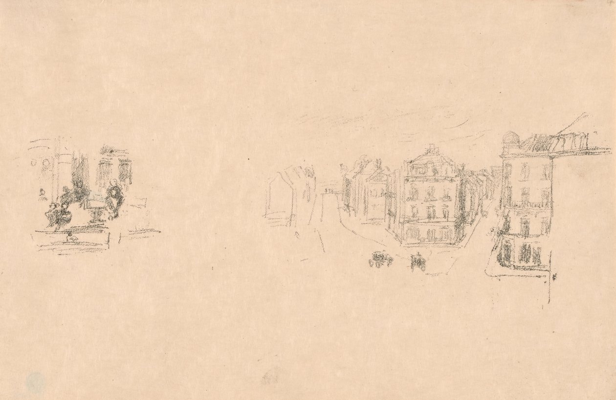 Två skissförsök: A. Grande Rue, Dieppe; B. En interiör av James McNeill Whistler