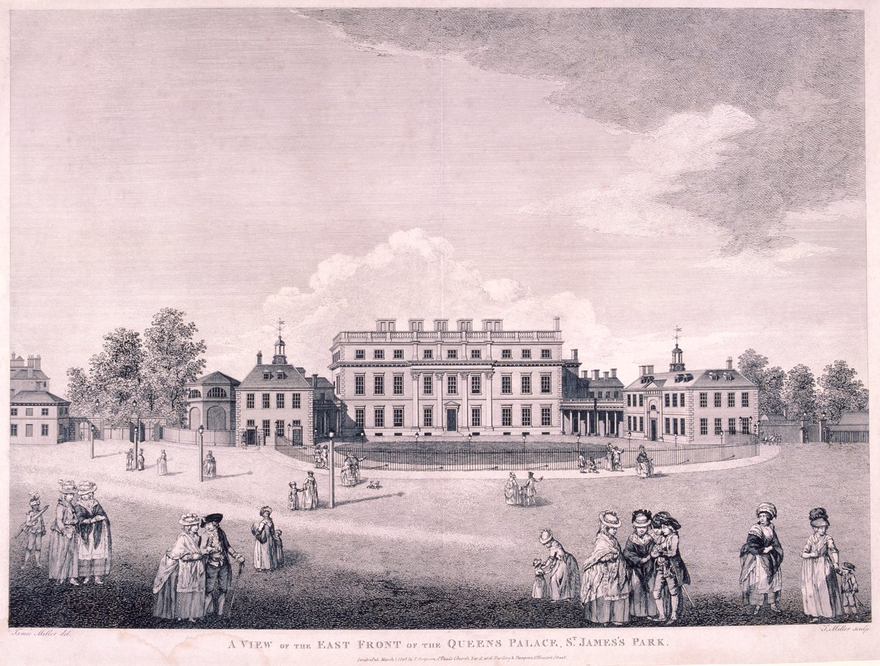 Östra framsidan av Buckingham House, Westminster, London, 1796 av James Miller