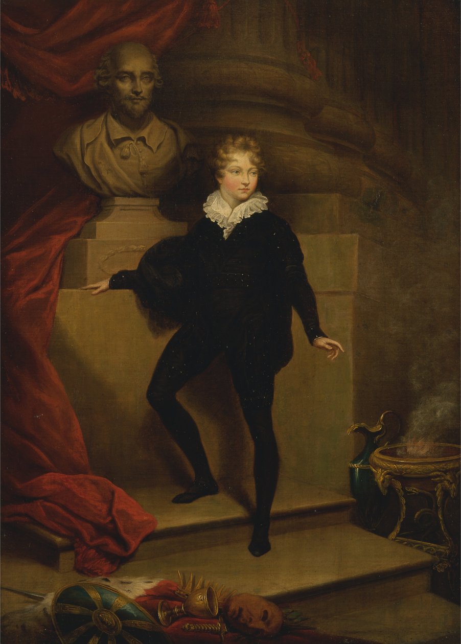 Mäster Betty som Hamlet, framför en byst av Shakespeare av James Northcote