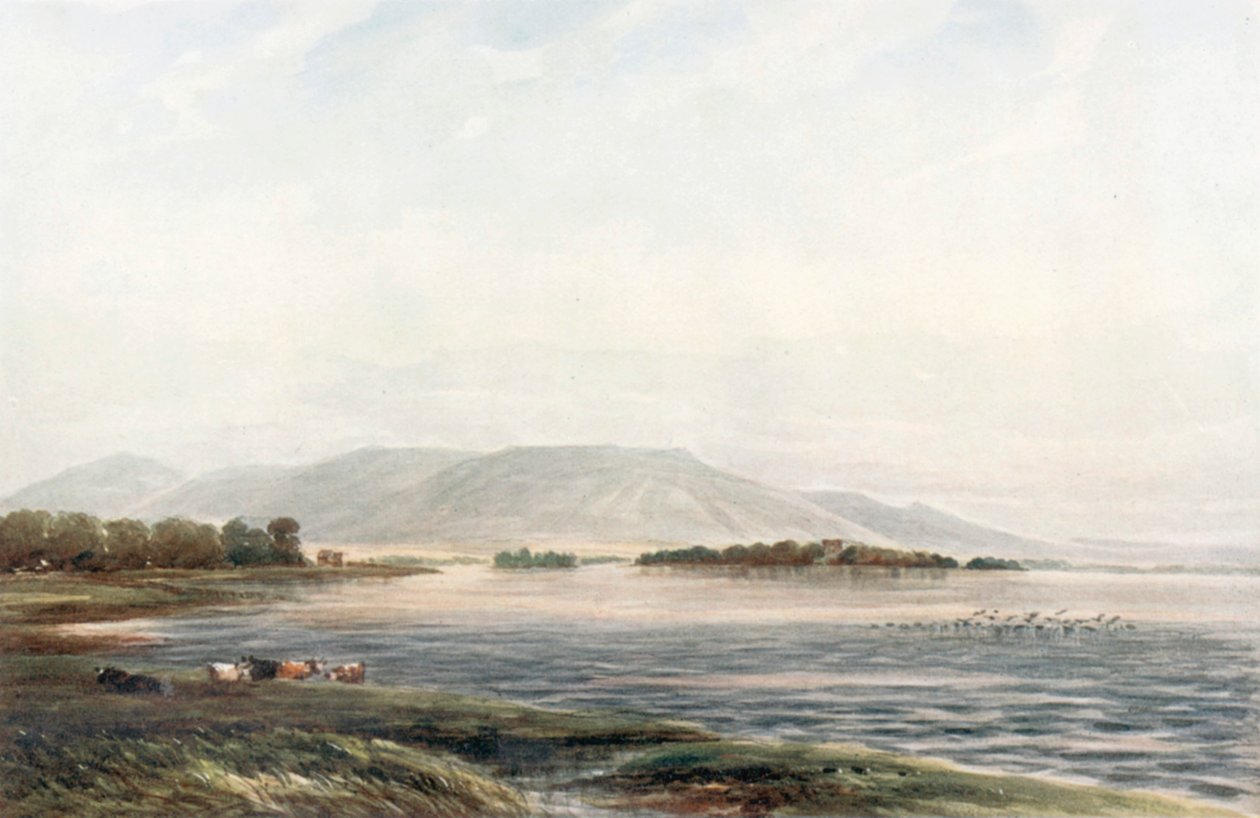 "Lochleven Castle" (färglitografi) av James Orrock