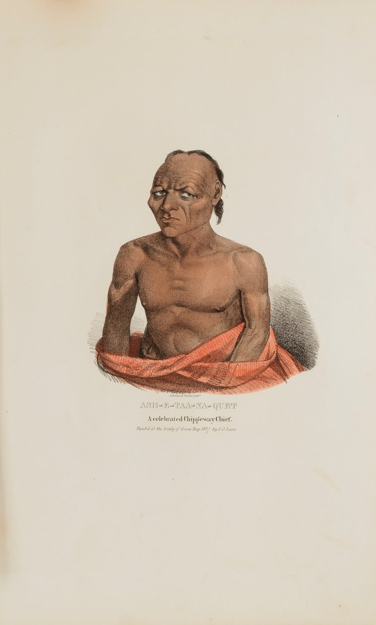 ASH-E-TAA-NA-QUET; En hyllad Chippewayhövding, från The Aboriginal Portfolio av James Otto Lewis