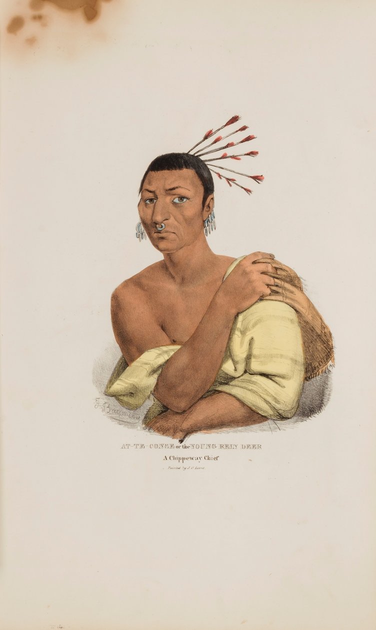 AT-TE-CONSE eller Den unga hjorten; En Chippewayhövding, från The Aboriginal Portfolio av James Otto Lewis