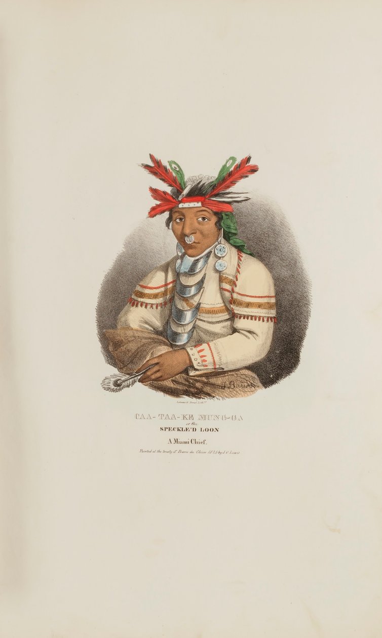CAA-TAA-KE MUNG-GA eller den spräckliga loonen, en Miami-hövding, från The Aboriginal Portfolio av James Otto Lewis