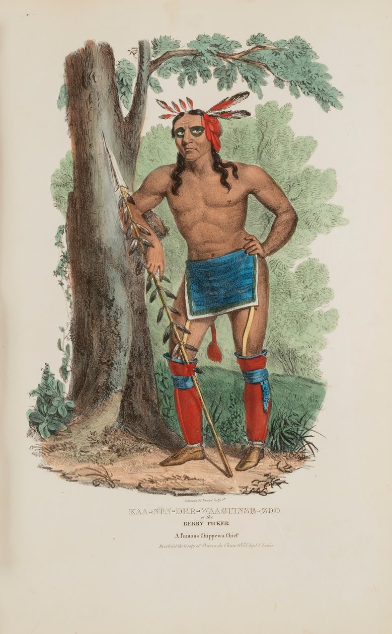 KAA-NUN-DER-WAAGUINSE-ZOO eller Bärplockaren; En berömd Chippewa-hövding, från The Aboriginal Portfolio av James Otto Lewis