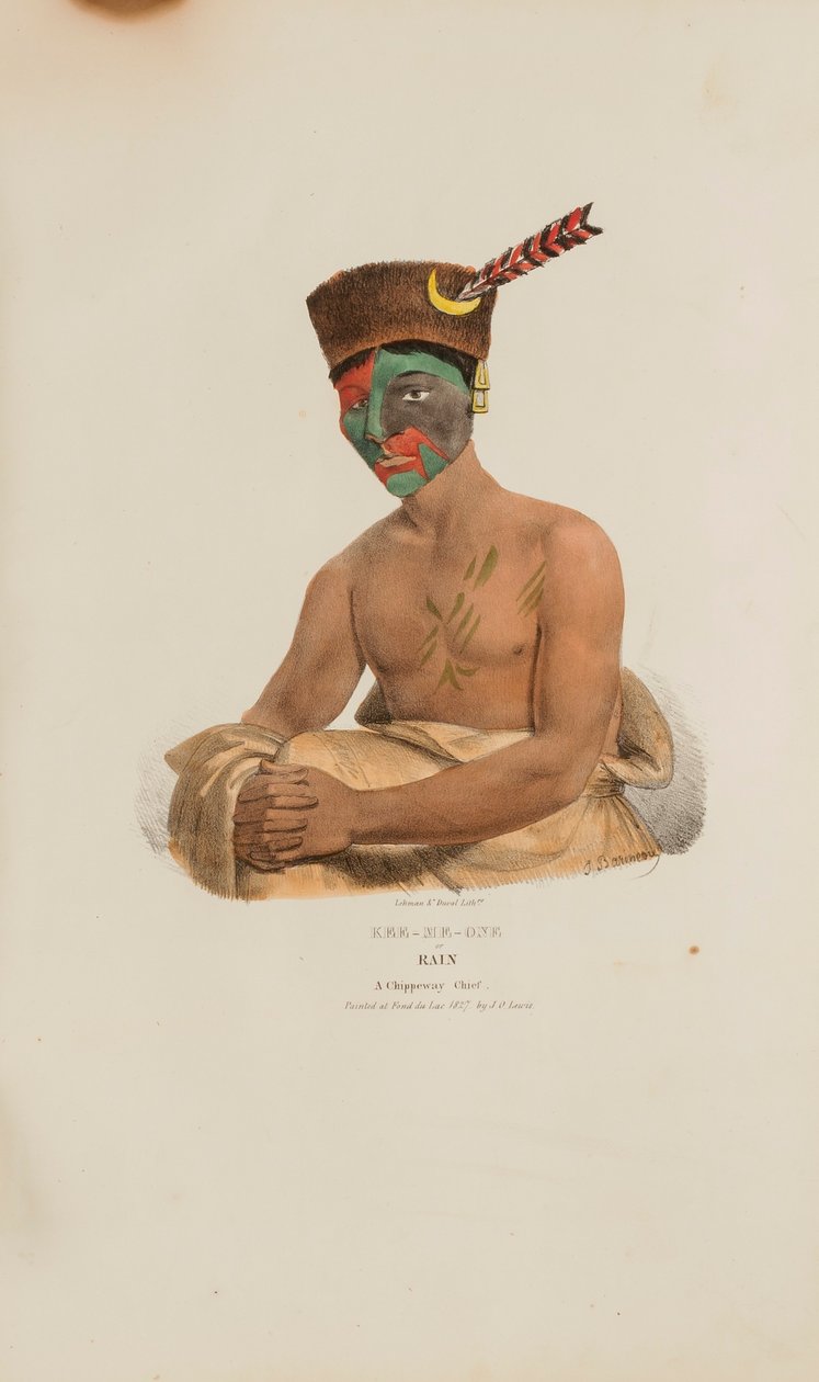 KEE-ME-ONE eller Rain; En Chippewayhövding, från The Aboriginal Portfolio av James Otto Lewis
