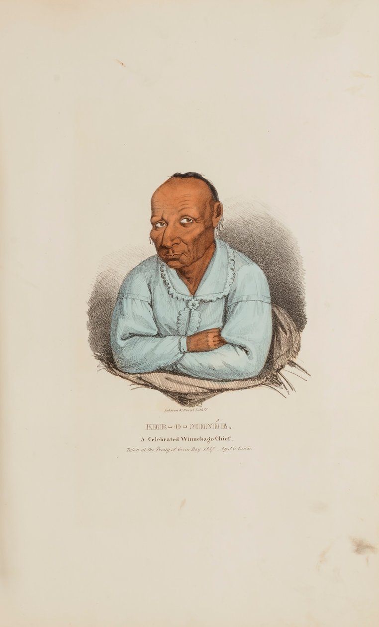 KER-O-MENEE; En hyllad Winnebago-hövding, från The Aboriginal Portfolio av James Otto Lewis