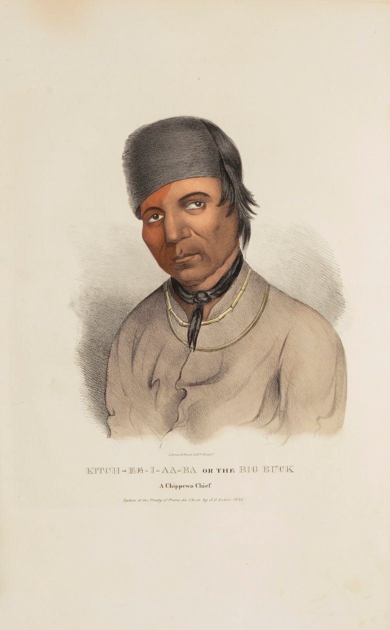 KITCH-EEE-I-AA-BA eller Big Buck; En Chippewa-hövding, från The Aboriginal Portfolio av James Otto Lewis