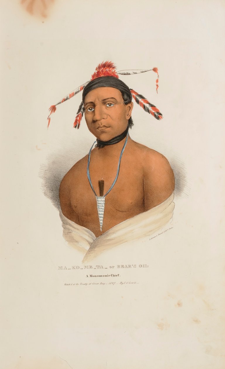 MA-KO-ME-TA eller Björnens olja; En hövding från Monomonie, från The Aboriginal Portfolio av James Otto Lewis
