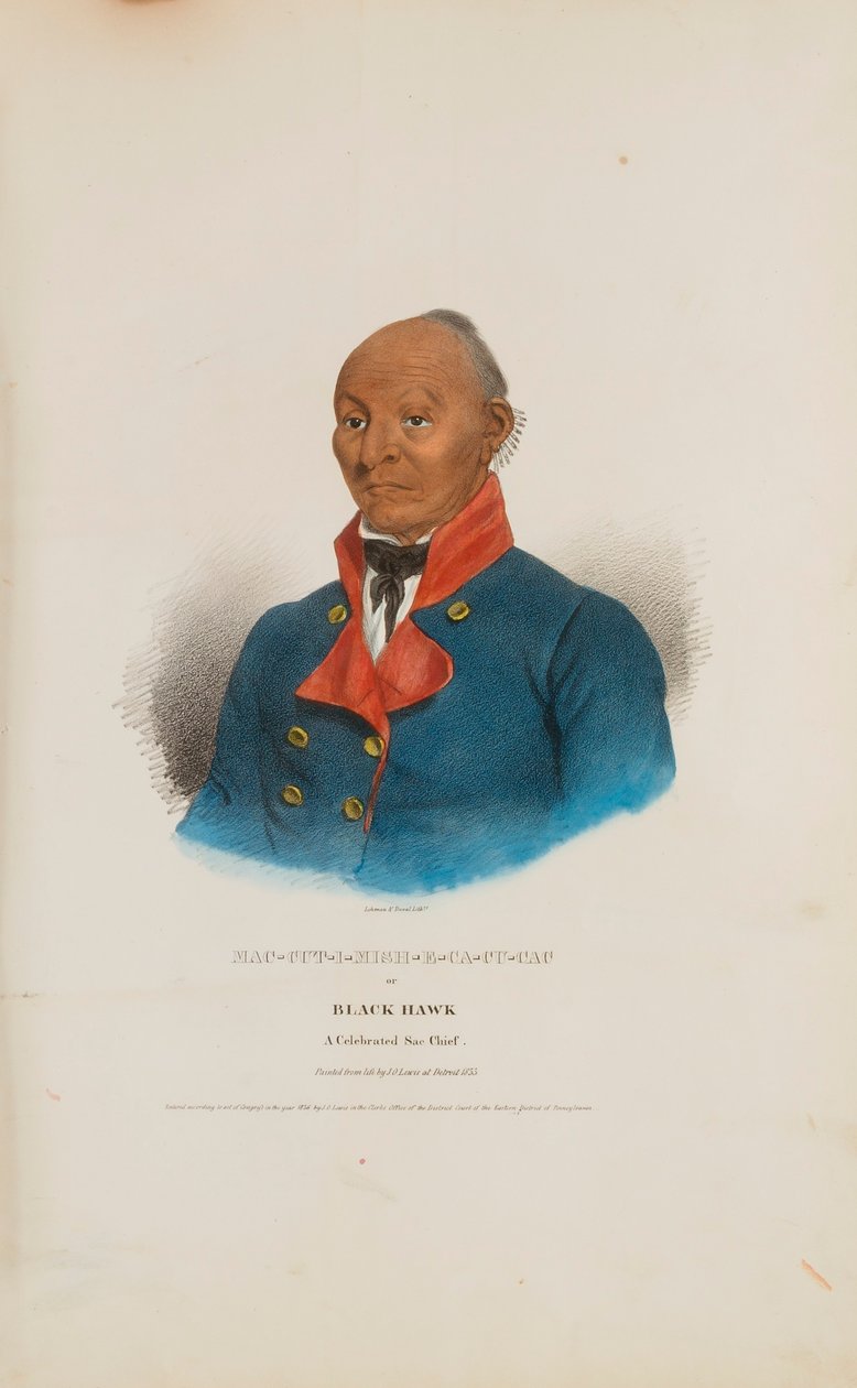 MAC-CUT-I-MISH-E-CA-CU-CAC eller Black Hawk; En berömd Sac-hövding, från The Aboriginal Portfolio av James Otto Lewis