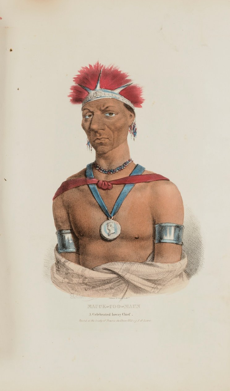 MAUCK-COOMAUN; En hyllad Iowayhövding, från The Aboriginal Portfolio av James Otto Lewis