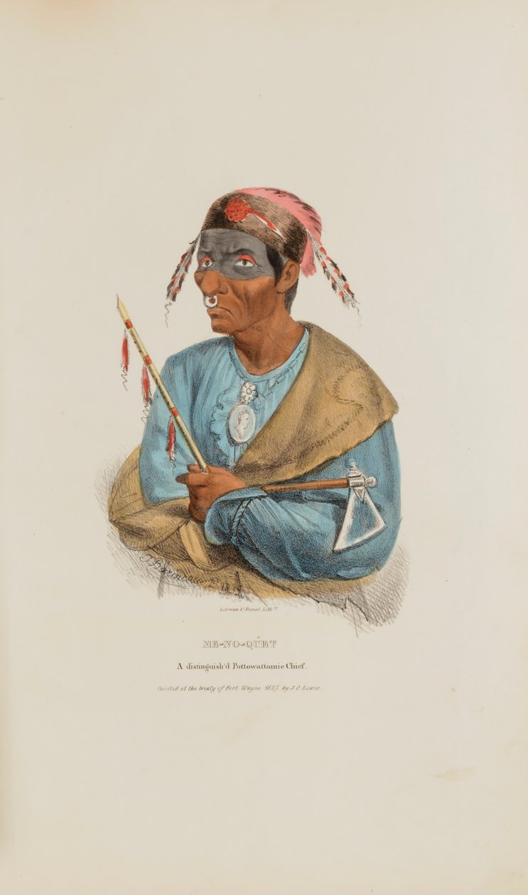 ME-NO-QUET; En framstående hövding från Pottowattomie, från The Aboriginal Portfolio av James Otto Lewis