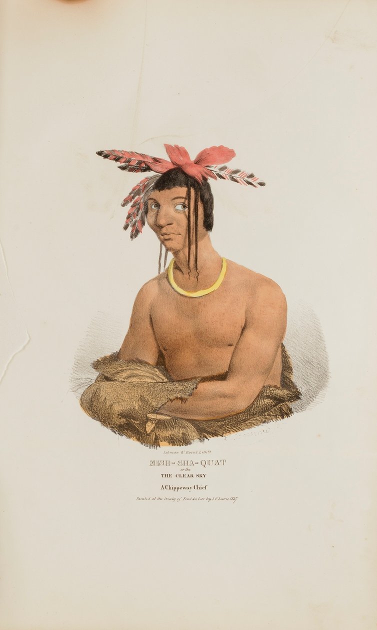 MISH-SHA-QUAT eller Den klara himlen; En Chippewayhövding, från The Aboriginal Portfolio av James Otto Lewis