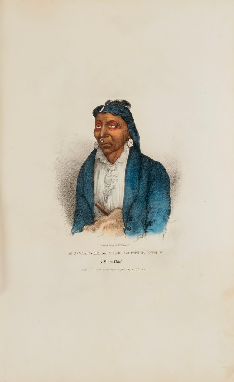 MO-WAN-ZA eller Den lilla vargen; en Miami-hövding, från The Aboriginal Portfolio av James Otto Lewis
