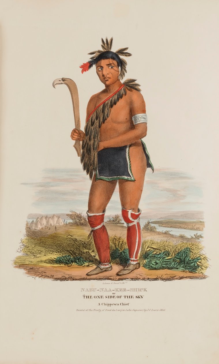 NABU-NAA-KEE-SHICK eller The One Side of the Sky, en Chippewa-hövding, från The Aboriginal Portfolio av James Otto Lewis