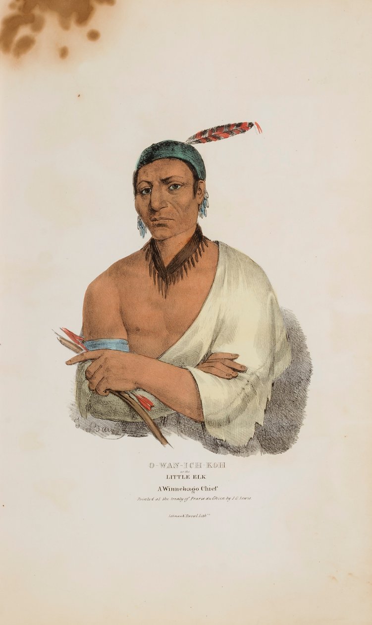 O-WAN-ICH-KOH eller Little Elk; En Winnebago-hövding, från The Aboriginal Portfolio av James Otto Lewis