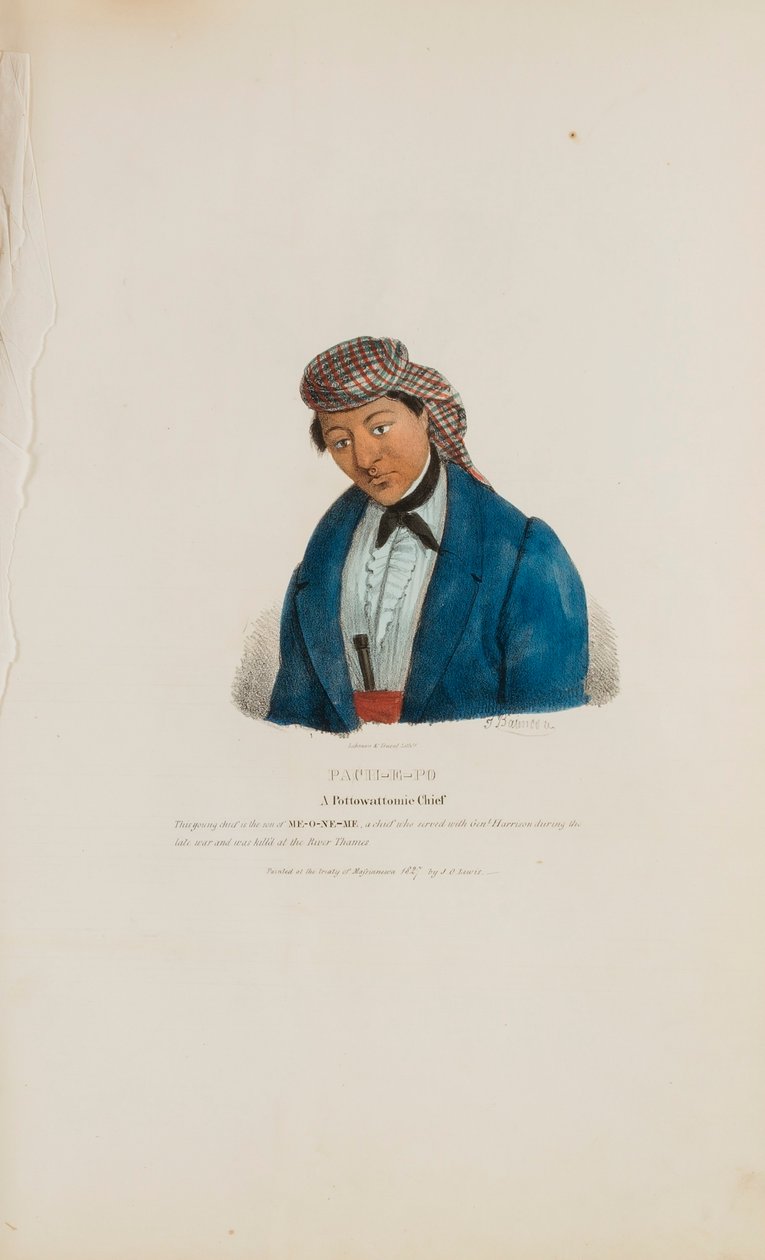 PACHE-E-PO; En hövding från Pottowattomie, från The Aboriginal Portfolio av James Otto Lewis