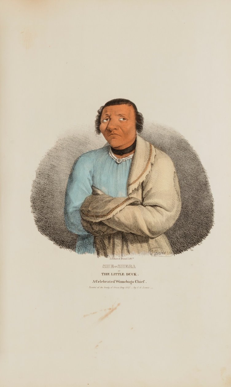 SHE-SHEBA eller The Little Duck; En berömd Winnebago-hövding, från The Aboriginal Portfolio av James Otto Lewis