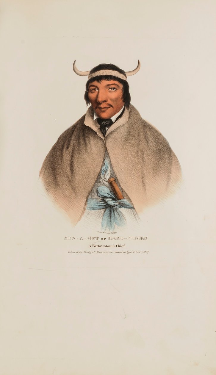 SUN-A-GET eller hårda tider; en Pottawatomie-hövding, från The Aboriginal Portfolio av James Otto Lewis