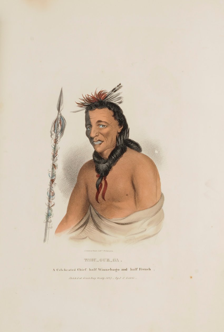 TSHU-GU-GA; En berömd hövding till hälften Winnebago och till hälften fransk, från The Aboriginal Portfolio av James Otto Lewis