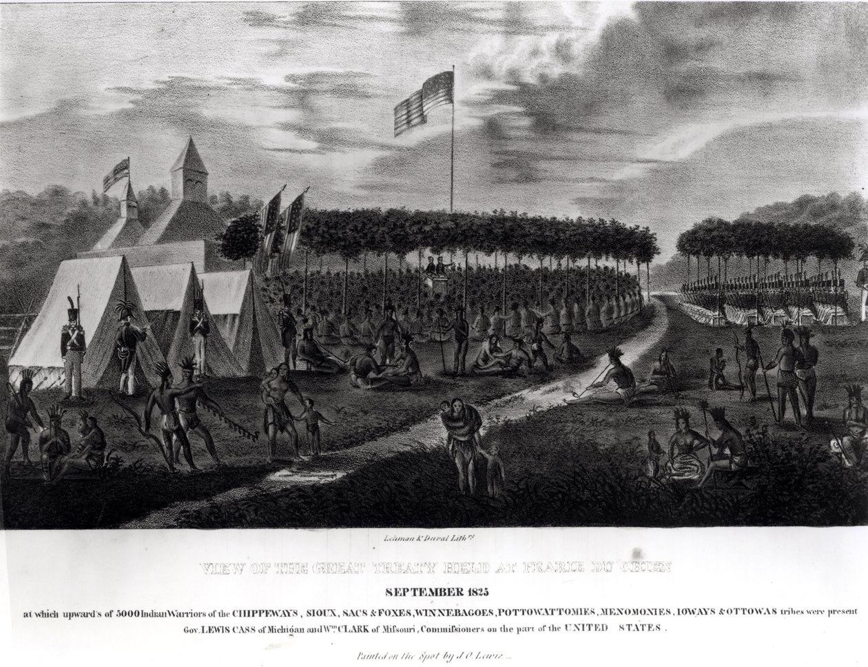 Udsigt over den store traktat afholdt på Prairie du Chien, Wisconsin, september 1825, fra 