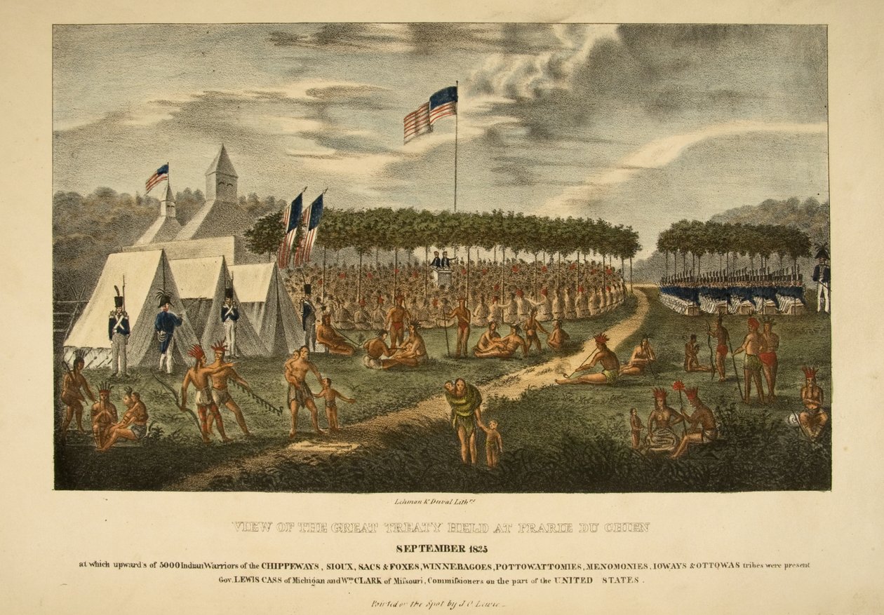 Utsikt över det stora fördraget som hölls på Prairie du Chien, september 1825 av James Otto Lewis