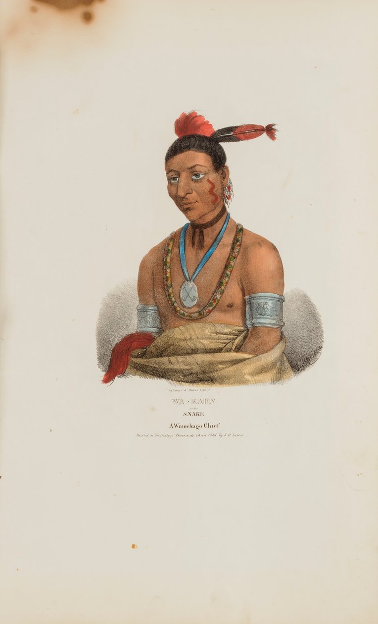 WA-KAUN eller Ormen; En Winnebago-hövding, från The Aboriginal Portfolio av James Otto Lewis
