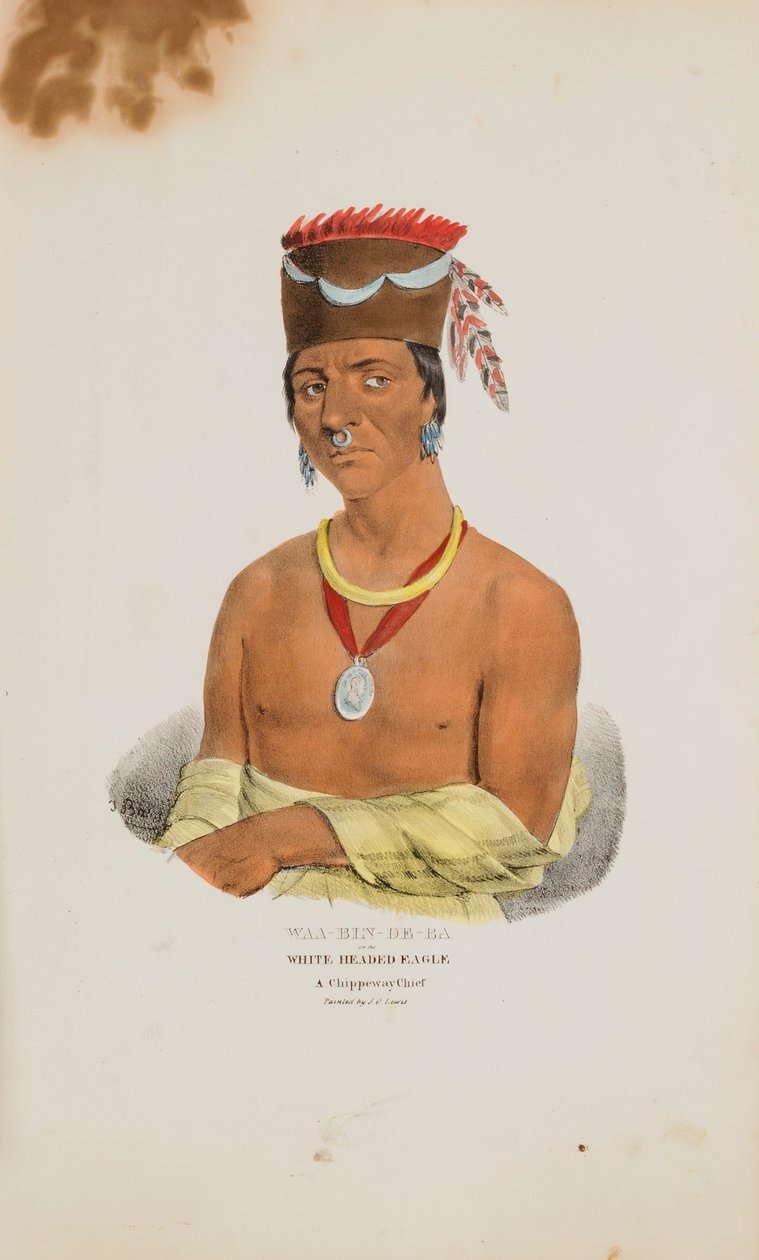 WAA-BIN-DE-BA eller den vithövdade örnen; en Chippewayhövding, från The Aboriginal Portfolio av James Otto Lewis