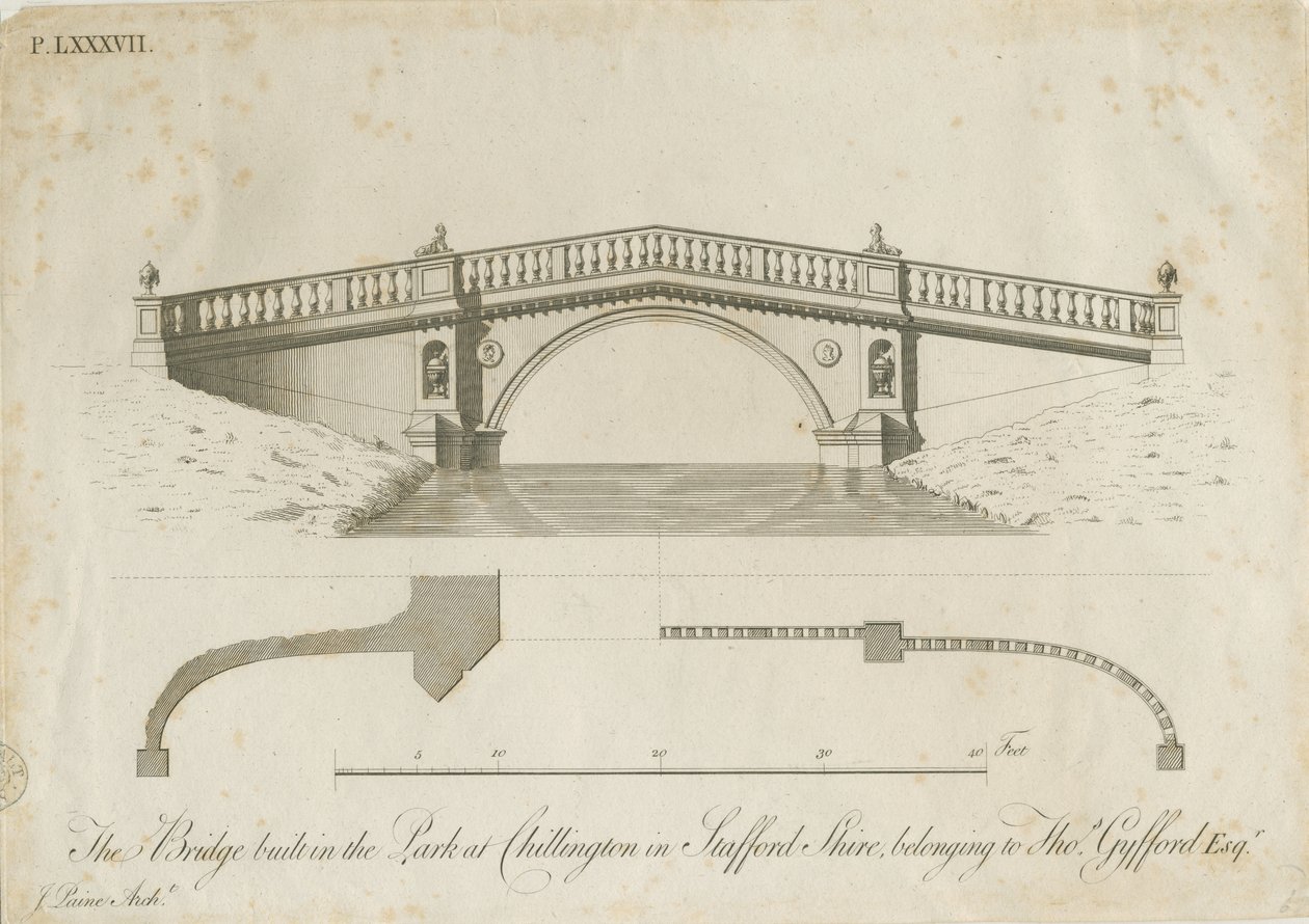 Chillington Park - Bridge: gravyr, nd [c 1789] (tryck) av James Paine