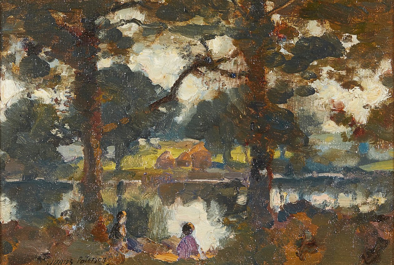 Riverbank (olja på duk) av James Paterson