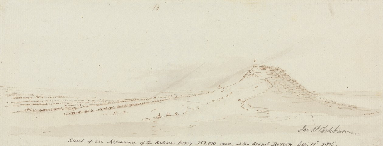1815 年 9 月 10 日スウェーデンのロシア軍の外観のスケッチ、152,000 人の兵士 av James Pattison Cockburn