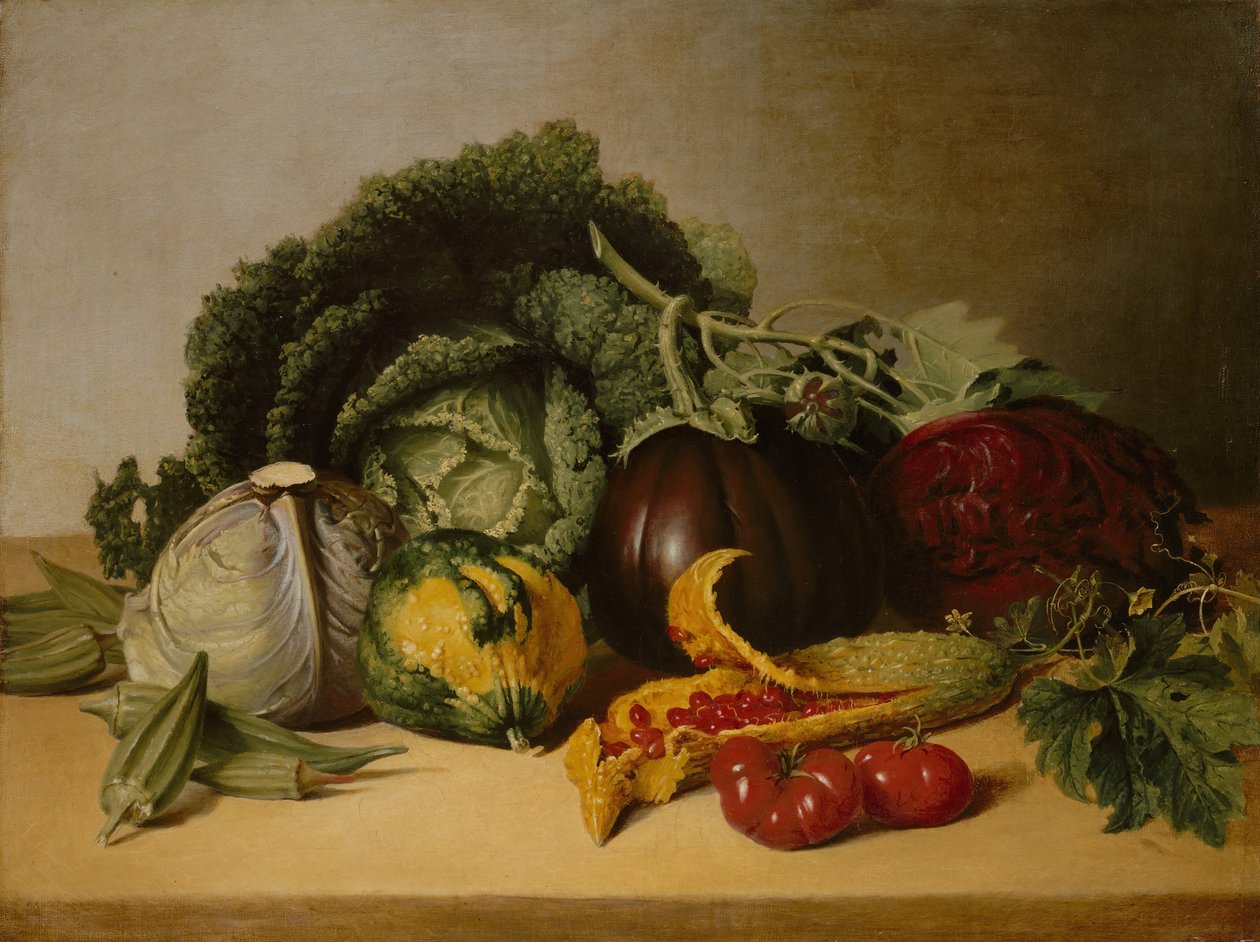 Stilleben: Balsamäpple och grönsaker, ca. 1820-talet. av James Peale