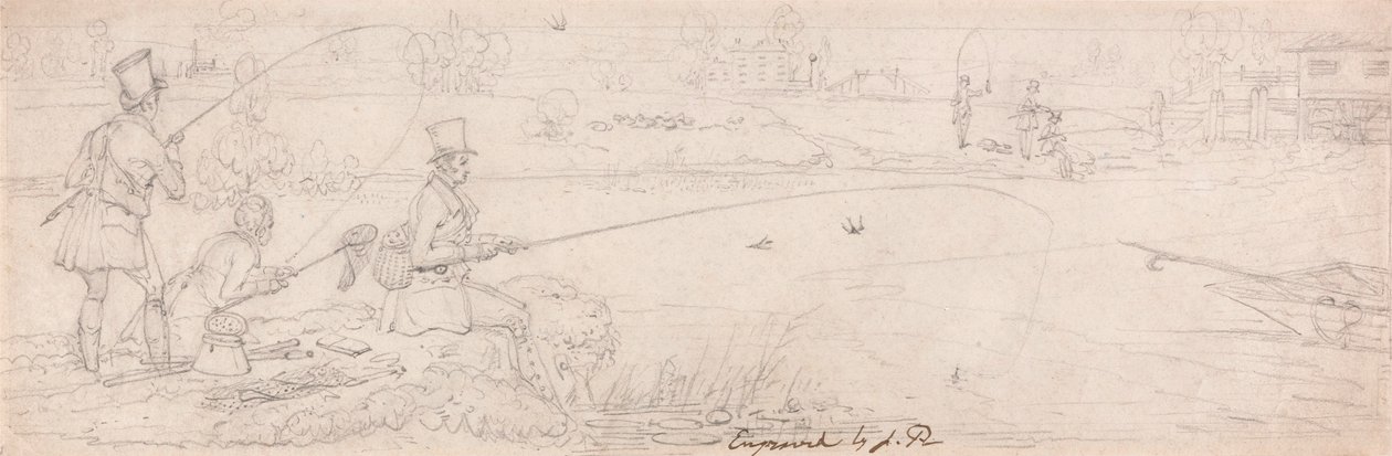 Bottenfiske nära Totten Mill (grafit på papper) av James Pollard