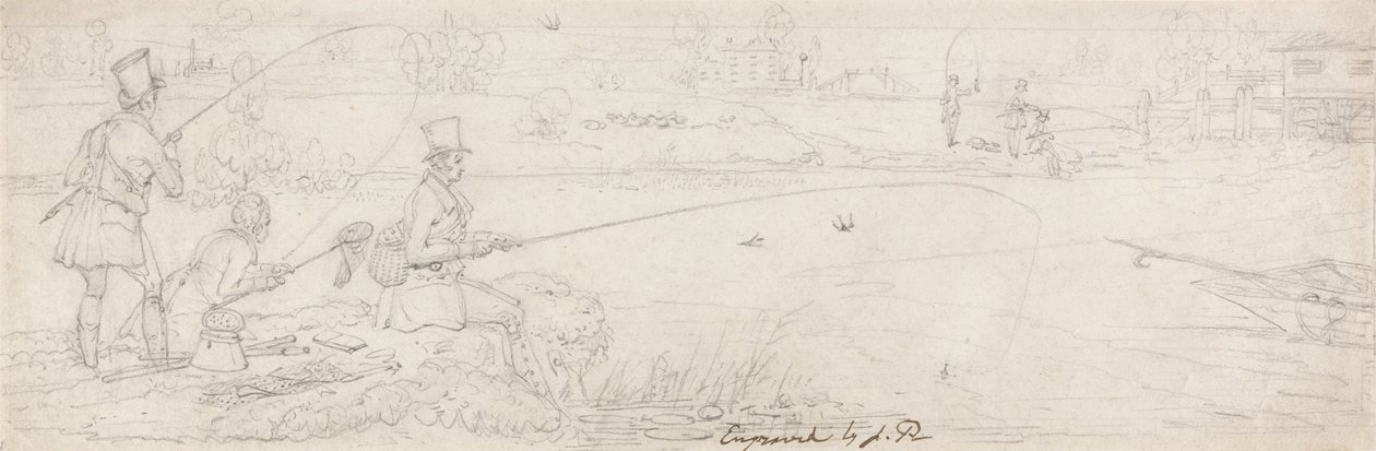 Bottenfiske nära Totten Mill (grafit på papper) av James Pollard