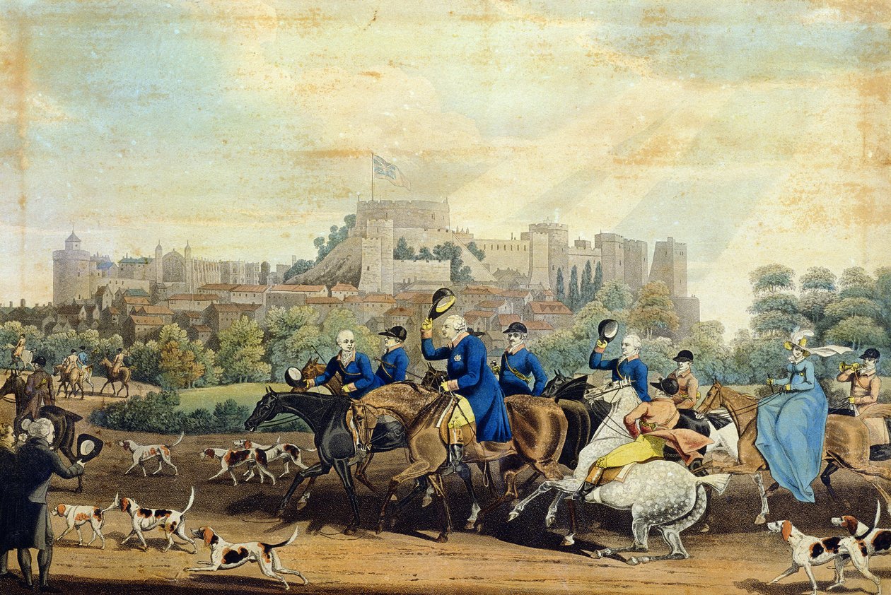 George III (1738-1820) Återvänder från jakt, graverad av M. Dubourg, 1820 (akvatint) av James Pollard