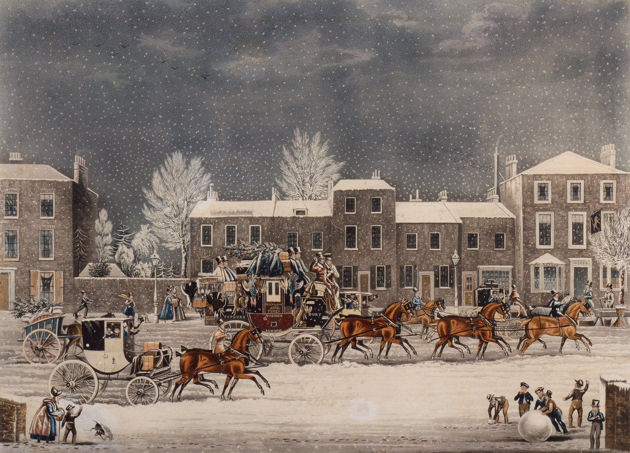 Hem till jul (färgad gravyr) av James Pollard