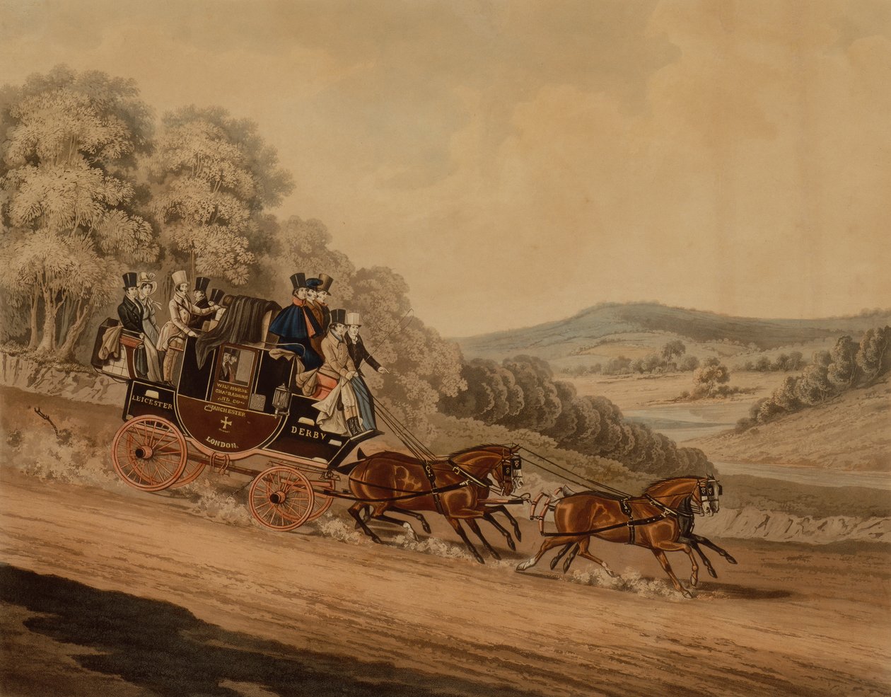 Manchester Coach (färgad gravyr) av James Pollard