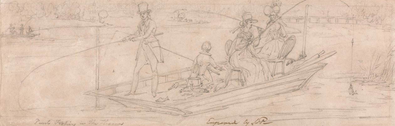 Puntfiske i Themsen (grafit på papper) av James Pollard
