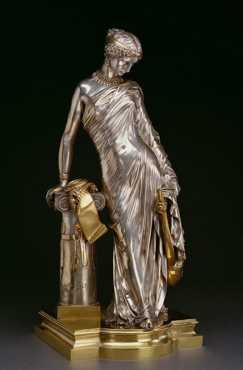 Figur av Sappho stående, 1848 (försilvrad och förgylld brons) av James Pradier
